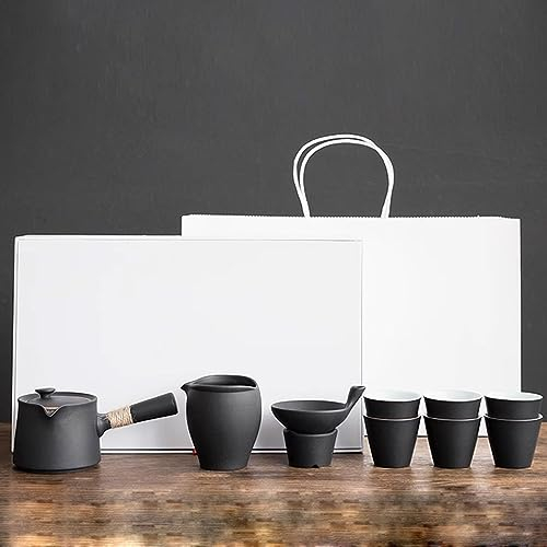 SciAza teiera marocchina teiera ceramica servizio da teSet da tè Kung Fu di lusso leggero, teiera con manico laterale nero per uso domestico con imbuto
