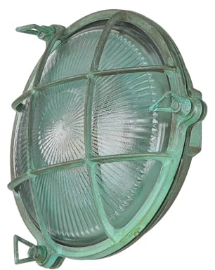 Licht-Erlebnisse Außenwandlampe Messing Glas in Grün Antik IP64 Terrasse Balkon Ø21 cm E27 Rustikal Maritim nostalgische Außenleuchte Garten SERIFOS