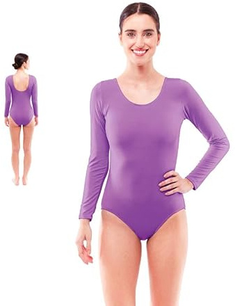 Partilandia Body o Maillot morado manga larga para mujer Talla XXL