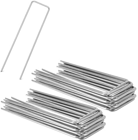 30uds Grapas Piquetas Acero Galvanizado 150x25x3mm | para Malla Antihierbas, Césped Artificial y Valla Jardín - Anclaje Tela/Suelo Camping (Estacas Metalicas para Red y Malla Metálica)