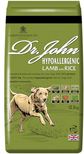 Dr John Wheat-Free Hypoallergenic Dry Dog Food - Lamb with Rice Dog Food 12.5kg - Complete Nutrition for Adult and Senior Dogs with Sensitive Digestion