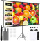 Proyector de pantalla HRS con trípode de 100 pulgadas, portátil colgante 16:9 4K HD proyector de pantalla, lienzo con soporte ajustable en altura para cine en casa, camping, oficina, escuela,