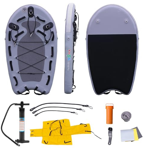 SAYOK Large Inflatable Rescue Sled Inflatable Bodyboard Water Floating Mat Inflatable Jet Ski Sled Rescue Board for Professional Emergency Rescue by Lifeguards, Fire & Rescue, Big Wave Surfing, Gray