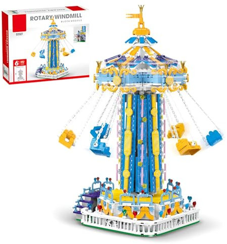 SymGrpu Kreativ Schaukelstuhl Bausteine Bausatz, 1892PCS STEM Drehender Windmühlen Klemmbausteine, großes Vergnügungspark-Karussell-Modell Spielzeug für Jungen Mädchen Erwachsene