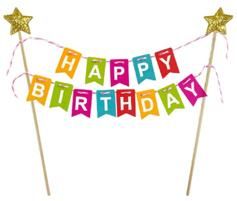 FONGKNOX Happy Birthday Banner, Bunte Geburtstagsdekorationen, Tortendekoration, Geburtstagstorte, Wimpelkette, Topper, Kuchenflagge, Banner für Geburtstagsparty-Dekoration