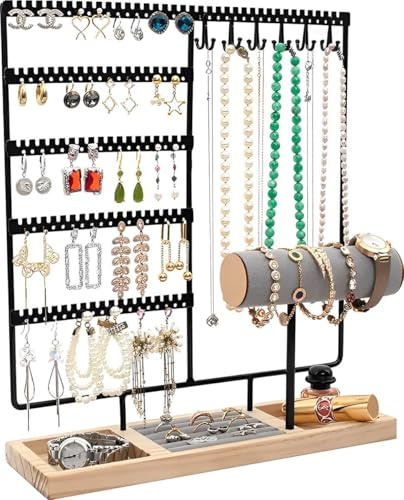 Galeara design Schmuckhalter tower Schmuckständer mit Armbandhalter aus Samt - Schmuckaufbewahrung mit Ringhalter (Schwarz)