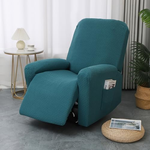 Mocoli Sesselbezug, 4-Teilig Sesselschoner für Relaxsessel, Stretch Sessel Überzug mit Taschen, Sesselschoner für Fernsehsessel Relaxsessel Bezüg Sesselüberzug für Zuhause (Türkis)