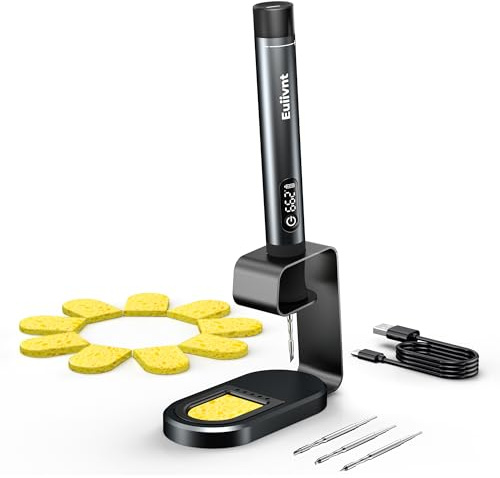 Cordless Soldering Iron Kit - 12s Rapid Heat USB-C Portable Rechargeable Soldering Iron with LED Screen, Gravity Sensor, 3 Tips & Metal Stand for Electronics Repair​​