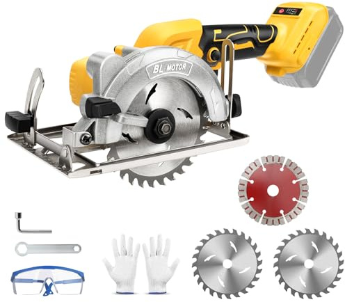 Sierra circular con batería compatible con Dewalt 20 V, mini sierra circular de mano con 3 hojas, 8500 rpm, profundidad de corte máxima sin escobillas, 40 mm (90°, 31 mm (45°) para madera, metal