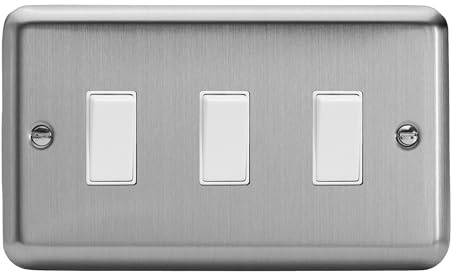 Varilight Triple Rocker Light Switch 2-Way Twin Plate - Value Matt Chrome With White Rockers, XS93W