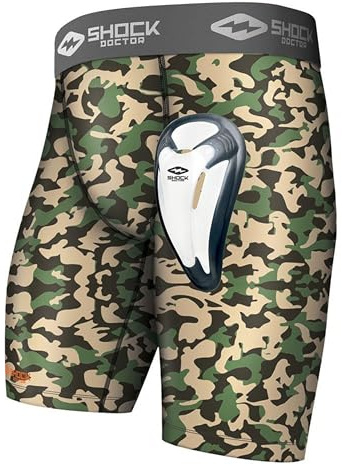 Shock Doctor Unisex Athletic Supporter, Kompressionsshorts mit Sport-Cup, Erwachsene Kompressions-Shorts, Amerikanisches Camouflage, Mittel