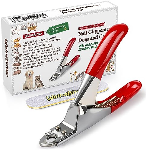 WeinaBingo Dog Cat Nail Clippers, Professional Pet Claw Trimmer, Dog Toes Cutter Grooming Tools with Nail File, Sharp Stainless Steel Blade, Ergonomic Handle for Small Medium Big Breeds Animals Pets