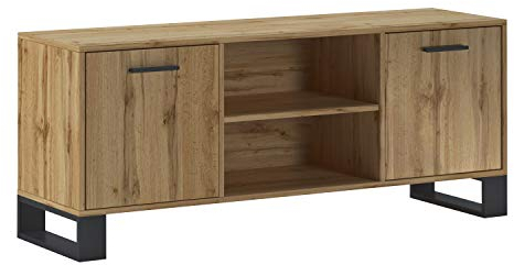 duehome | Mueble TV 140 con 2 Puertas para Salón, Comedor, Modelo Raw, Color Estructura y de la Puerta en Roble Rústico, Medidas: 137 cm (Ancho) x 40 cm (Fondo) x 57 cm (Alto)