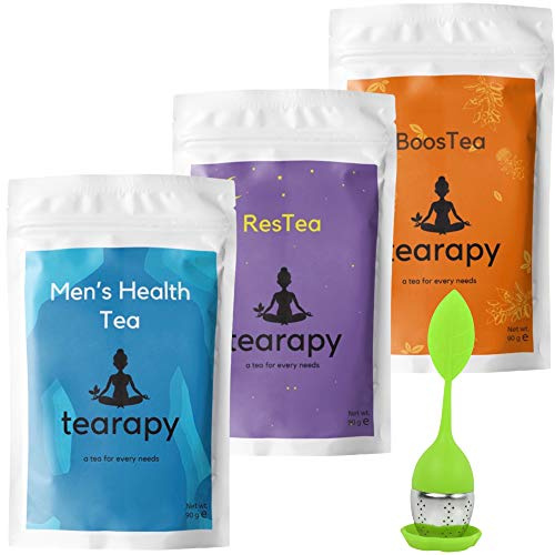 tearapy Men's Tea Pack - Luxury Wellness Loose Leaf Tea Gift Set for Men-Energy Tea, Wellbeing Herbal Tea blend, Sleeping Aid Men's Hamper Gift Idea+Tea Infuser Included