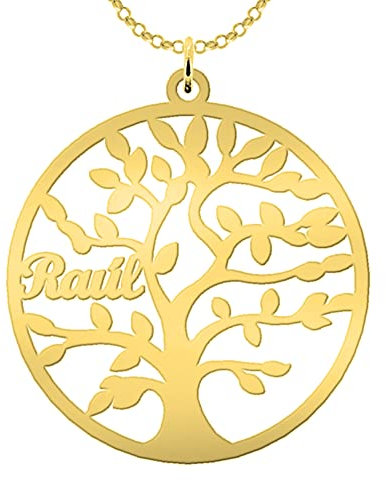 Collar Árbol de la Vida Personalizado Chapado en Oro 18K con Nombres Grabados - Hasta 9 Nombres - Regalo Emotivo para Madre o Abuela - Colgante Familiar Mujer - Mi Joya Personalizada (1 Nombre)
