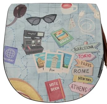 DOGO Femme Cuir Vegan Bleu Fait Main et Mode Sac d'épaule - Ready to Travel Motif