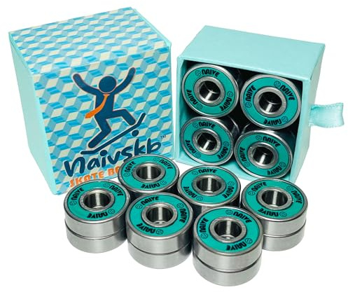 Naivskb Cuscinetti per pattini da 8 mm, confezione da 16 pezzi, cuscinetti in acciaio inox, per pattini a rotelle in linea, derby, skateboard, longboard, scooter (verde oceano)