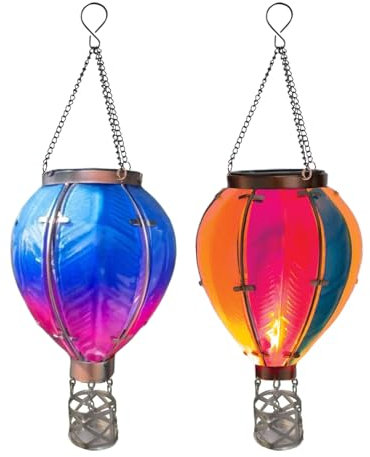 Dankek Flame Effect Garden Ornaments Outdoor, Hanging Hot Air Balloon Solar Lantern for Garden Decor, Flickering Flame Led Lights, Outdoor Solar Light for Garden, Porch, Yard, UTQM0C7WHH5R8EOP