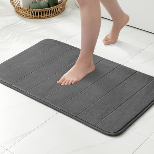 MIULEE Badematte Memoryschaum Badteppich Memory Foam Duschvorleger Teppich Badvorleger Badezimmerteppich Duschmatte Deko Fussmatte rutschfeste Matte für Badezimmer Wohnzimmer 40x60cm Grau