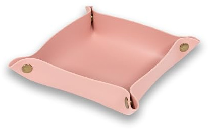Vassoio in ecopelle | 15 x 15 cm ripiano con bottone | svuotatore tascabile, chiave, conservazione, organizer, piatto decorativo, piatto cubo, vassoio per penna e carta (rosa)