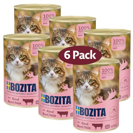 Bozita Paté nötkött spannmålsfri – 6 x 400 g våtfoder för katter och kattungar. Helfoder med 9,5% protein och 5% fett från högkvalitativa, naturliga ingredienser utan spannmål – från Sverige