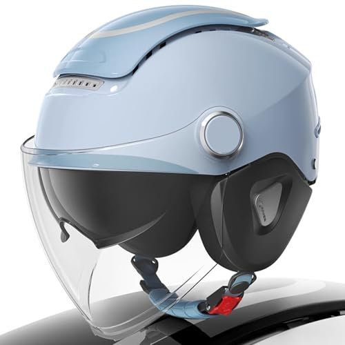 OZXDKJ Retro Mit Visier Motorrad Jethelm, Open Face Motorrad Helme, Motorrad Offener Helme, Herren Damen Motorrad Halbhelme, DOT/ECE-Zulassung Motorradhelm Für Cruiser Chopper,AA