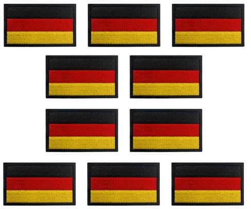10 Stücke 5x3 cm Mini Deutschland Flaggen Patch Gestickt Abzeichen Deutsch Applikationen zum Aufbügeln/Annähen (iron on Kleber) für Kleidung Taschen Rucksack Uniform Weste Fußball Jersey
