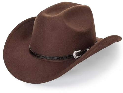 MYKAGS Cappello da cowboy da donna e uomo, cappello western in camoscio, cappello da cowboy e cowgirls, cappello in feltro a tesa larga, cappelli Fedora per uomo e donna, caffè