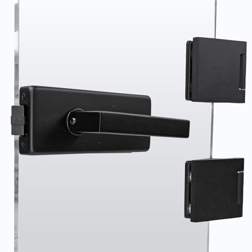 FELGNER Garniture de porte en verre Parma sans perçage | 3 charnières | Serrure pour porte en verre avec poignées | Idéal pour bureaux, cabinets médicaux, hôtels, restauration | Noir