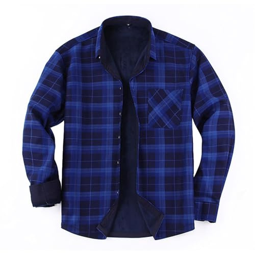 Mifeiwukawa Camicia termica da uomo in flanella a quadri con risvolto giacca invernale fodera in pile boscaiolo camicia da lavoro spessa all'aperto, Blu scuro, XXL
