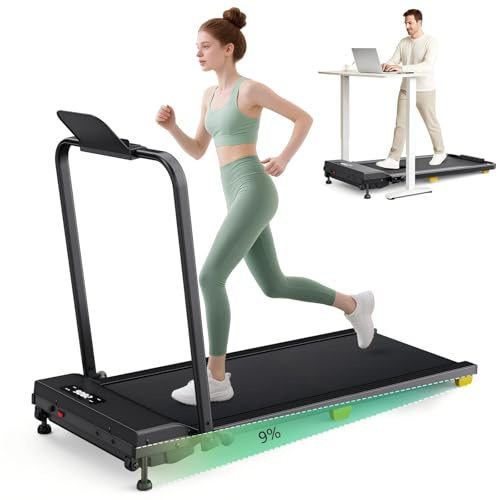 UREVO Cinta de Correr Plegable con Inclinación de 9%, 2.5HP Cinta de Andar eléctrica, Walking Pad Compacta para casa y Oficina, Modo HIIT de un Toque, Control Remoto y Pantalla LED