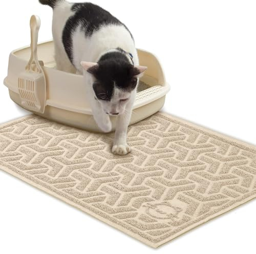 Katzenklo Matte Katzenstreu Matte 90x60 cm Katzenklo Vorleger Rutschfest Wasserdichtes Unterleger Matte Gitter Netz Streukontrolle Design Leicht zu Reinigen (Beige)