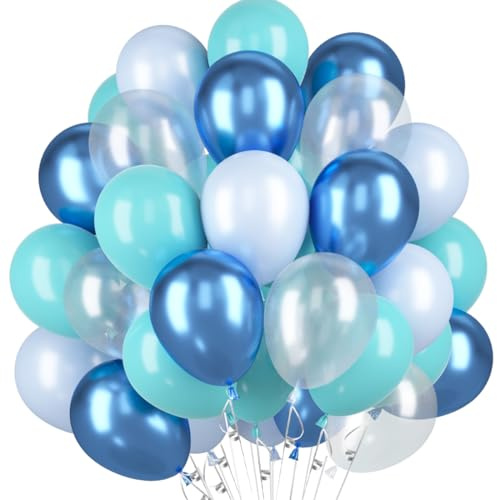 Luftballonger Turkos Blå, 60 st Heliumballonger Metalliska Blå, 30 cm Transparenta Macaron Matt Ljusblå Korall Turkos Latex Festballong för Ocean Bröllop Barn Födelsedag Baby Shower