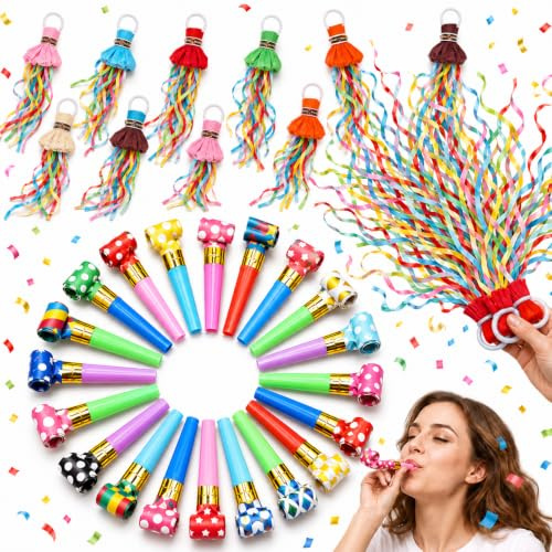 30 Pcs Party Poppers, Par ty Whistles, Confetti Cannons, Streamers Pa rty Decorations Ideal For Birthday Parties, Wedding Receptions, Christmas Gatherings And Carnival Events