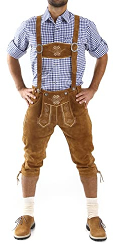 Cuir Craft herr traditionell tysk bayersk läderbyxor oktoberfest ljusbrun läderbyxor