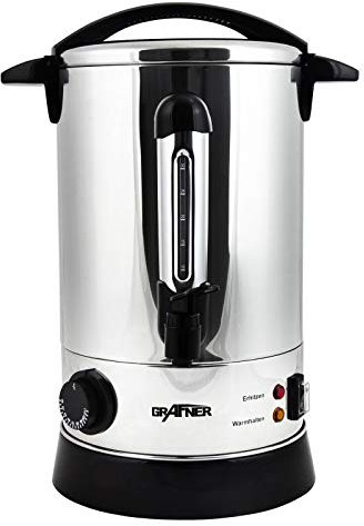 Grafner XL Glühweinkocher aus Edelstahl - 8,8 Liter - 1500 Watt mit Zapfhahn, Thermostat und Überhitzungsschutz Heißgetränkespender