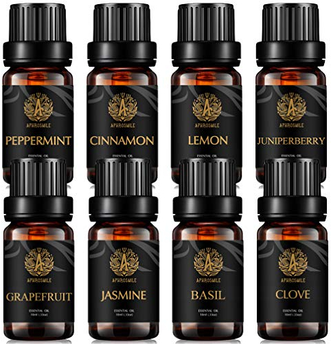 Aromatherapie Zimt ätherisches Öl Set für Diffusor, 8x10ml 100% reine Grapefruit ätherisches Öl Kit für Hause - Jasmin, Basilikum, Nelken, Wacholderbeere, Zitrone, Pfefferminze ätherische Öle Set