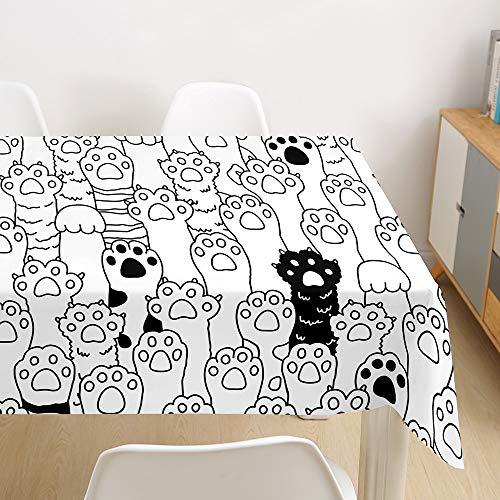 Morbuy Tischdecke Abwaschbar, 3D Katze Drucken Tischtuch Rechteckig Tischwäsche Gartentischdecke Outdoor Tischdekoration Wasserdicht Polyester Ölfest Pflegeleicht (100x140cm,Schwarz-Weiss)