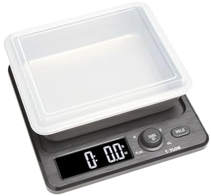 Taylor Digital Kitchen Scale with Dishwasher Safe Stainless Steel Container and Snap On, 22 pound capacity, Black