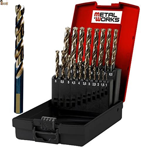 BricoLoco.com Kit estuche Brocas metal acero rápido HSS-G. Juego 25 brocas mango cilíndrico antideslizante. Autocentradora. Ángulo corte 135º. Alto rendimiento industrial. (25 BROCAS (1-13x0,50))