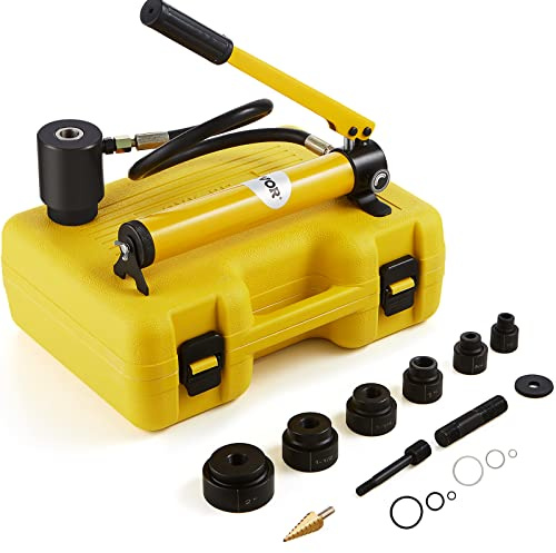 VEVOR Kit de Perforation Hydraulique 10 T 6 Poinçons 22-60 mm Poinçonneuse Hydraulique Manuelle avec Coffret Poignée Ergonomique Positionnement Précis Outil de Poinçonnage Métal Inox Alu Plastique
