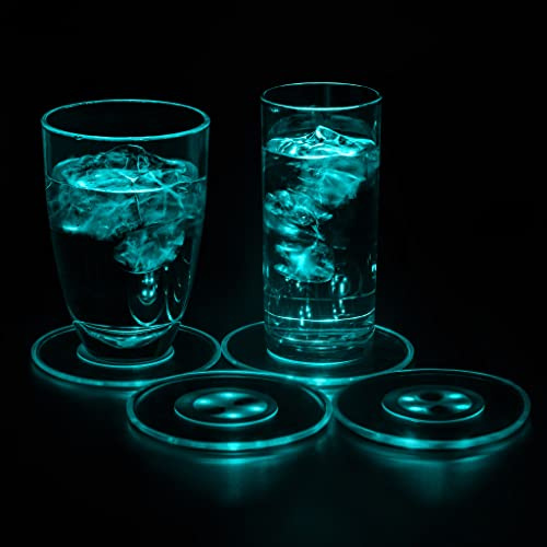 4er Set PRECORN LED Untersetzer Bierdeckel Leuchtend für Getränke ON/Off Taste Wasserdicht Untersetzer Acryl Rund für Gläser Flaschen Partys Hochzeiten Bar Weihnachten Pub Geburtstag Leuchtuntersetzer