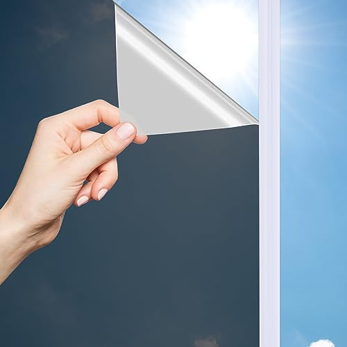 OFHome Fensterfolie, Sichtschutz, einseitig, transparent, reflektierend, selbstklebend, Tönung für Zuhause und Büro, UV-Sonnenblockierung, blendfrei, thermische Kontrolle, Verdunkelung, Glastönung,