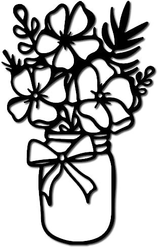 CREATCABIN Wanddekoration Metall Vase Schwarze Wandschilder Florales Eisen-Hänge-Metallornament Skulptur Terrasse Balkon Garten Zuhause Wohnzimmer Dekoration Für Drinnen Draußen Geschenk 30x18.9cm