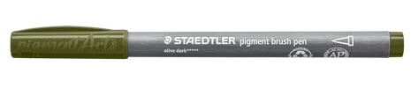 STAEDTLER Pigment Brush Pen 371 – Oliv Dunkel, 10 Stück | Pinselspitze, Multi Ink Tusche, wasserfest & lichtbeständig – Erwachsene – Art.-Nr. 371-579