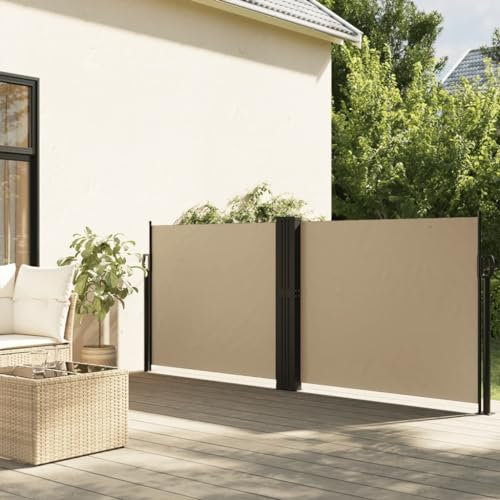 Homgoday Tenda da Esterni per Privacy, Tenda da Sole Laterale Retrattile Beige 120x1200 cm, Tenda per Giardino Balcone, Tenda da Sole per Esterno, Tenda Laterale per Terrazzo Esterna