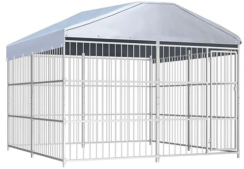 ShGaxin Utomhus kennel med tak 300x300 cm, hundpark, hundstaket, hundkorral för hundar, valppark, hundgård, hundgård, hundfäktning