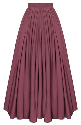 Women's Retro Vintage Swing Long Skirt Elastic High Waist Festive Medieval Maxi Skirt Carmine red XXL