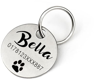 Médaille d’identification personnalisée pour chien en acier inoxydable avec gravure du nom, numéro de téléphone, adresse et date – médaille robuste pour chien – pour Noël et anniversaire