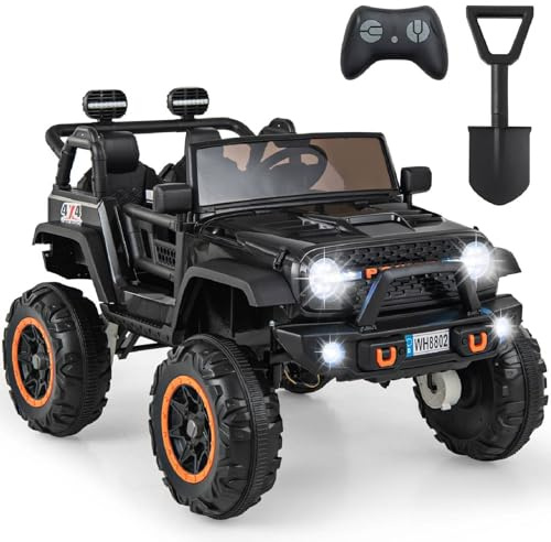 GYMAX 2-Seater Kids Ride on Car, 24V Battery Powered Toy Car with Remote Control, Lights, Music, Horn, MP3, USB & Slow Start, 4 Motors Children Electric Car for 3 Years Old+ (Black)